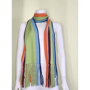 Castlerig Cashmere Fringe Scarf Multicolor Striped Shawl Soft Luxe Boho 68"x9"